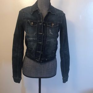 Gorgeous distress dark wash jean jacket